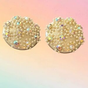 Gorgeous Iridescent Beaded Clip On Earrings